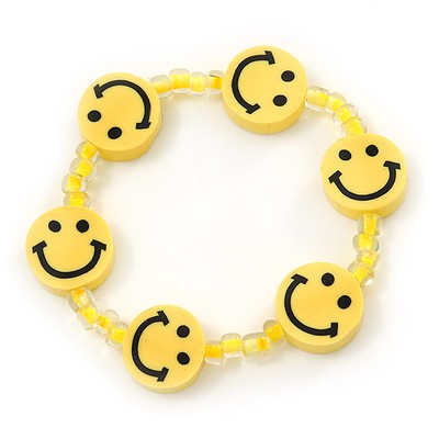 Kinderarmband leuchtend gelb Acryl ''Happy Face'' - verstellbar - Größe S