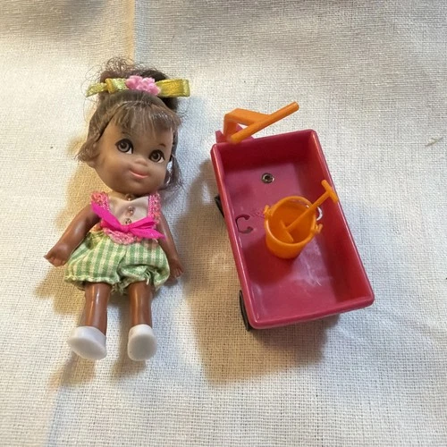 Vintage Liddle Kiddles ROLLY TWIDDLE Doll, pail/shovel & Wagon Mattel 1967