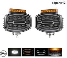 2 Fari Lavoro LED 12-24V 55W Profondità + Posizione Ambra/Bianco + Strobo R65 E9