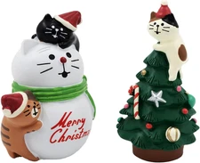 3.3 Inch Cute Cat Resin Christmas Tree with a White Snowman Perfect for Office, 