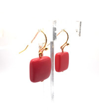 Vintage Genuine Undyed Red Coral Dangle Earrings 24k Gold Plate