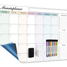 Whiteboard Monatsplaner Wand Selbstklebend 60x40cm Glas Holz Planung Tafel Karte