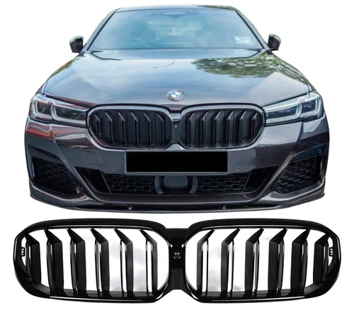 Front Bumper Grill Black Dual Slat Grille Fit 2021-2024 BMW G30 LCI 5-Series