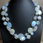 B3618 Talbots Multi-Strand Beaded Necklace Gold Tone Opalite Glass Look 18-20"