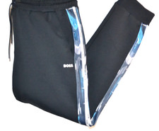 Boss  Men's Hurley Navy Cotton Logo Tracksuit Bottoms With Side Trim Size 2XL
