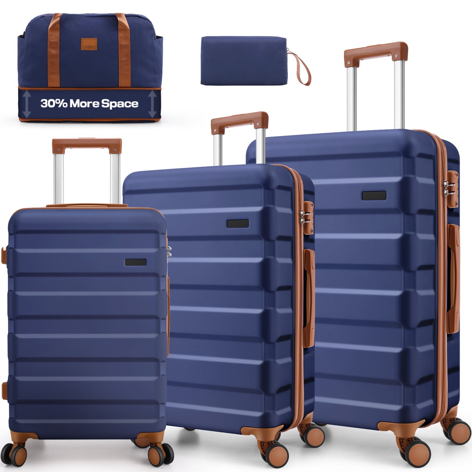 Sets 3/4/5 Piece, Abs+pc Hard Shell Suitcases With Tsa Lock & Side Hook~