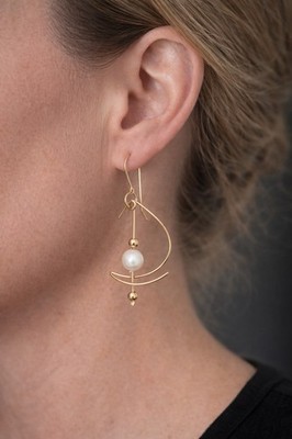 Vintage Modernist Atomic Earrings Dangle Estate Jewelry Minimal Gold Plated