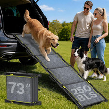 PETIMBER 73" Folding Dog Ramp Aluminum 250lb Non Slip SUV Truck Pet Ramp