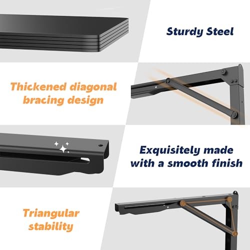 24 inch Black Sturdy Folding Shelf Brackets, Heavy Duty Adjustable 2 ...