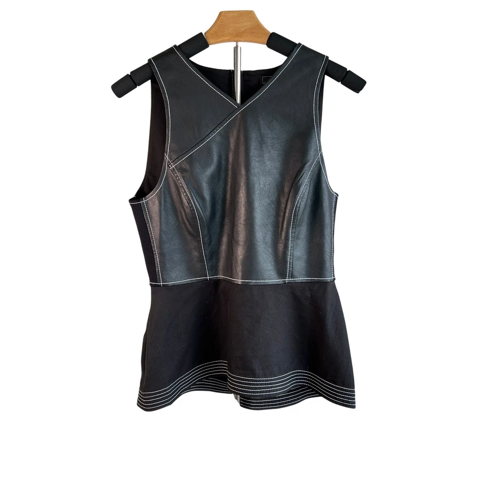 Top BCBGMAXAZRIA Luella Negro Imitación Cuero Peplum Mujer S Edgy Whimsigoth Cyber Foto 2 de 4