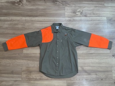 Columbia Sportswear Button Up Hunting Shirt. Blaze Orange Shooting Patches. Sz M