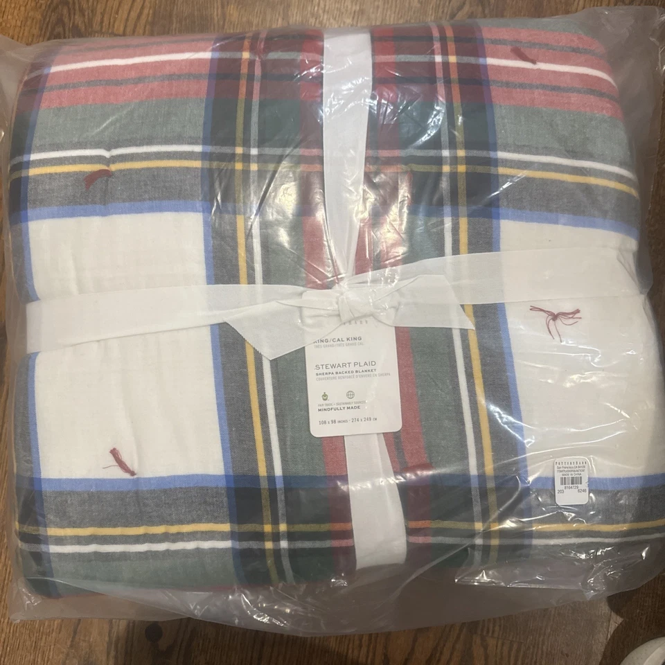 Cobertor/rei/rei CA King/NOVO Pottery Barn Stewart xadrez Sherpa!  - Imagem 4 de 4