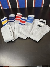 VTG Tube Socks Grey 10-14 Striped NOS Pairs Acrylic 80s 90s USA Lot Of 6