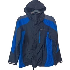 Columbia Interchange Hooded Rain Jacket Colorblock Blue Boys Size L 14/16
