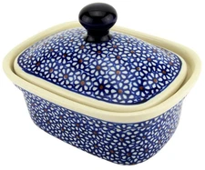 Polish Pottery Butter Dish / Container with Lid, 5.75" L x 4" W x 4" H, 14 Oz.