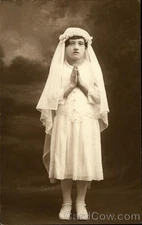 Girls Portrait of Praying Girl Original Vintage Real Photo Postcard RPPC