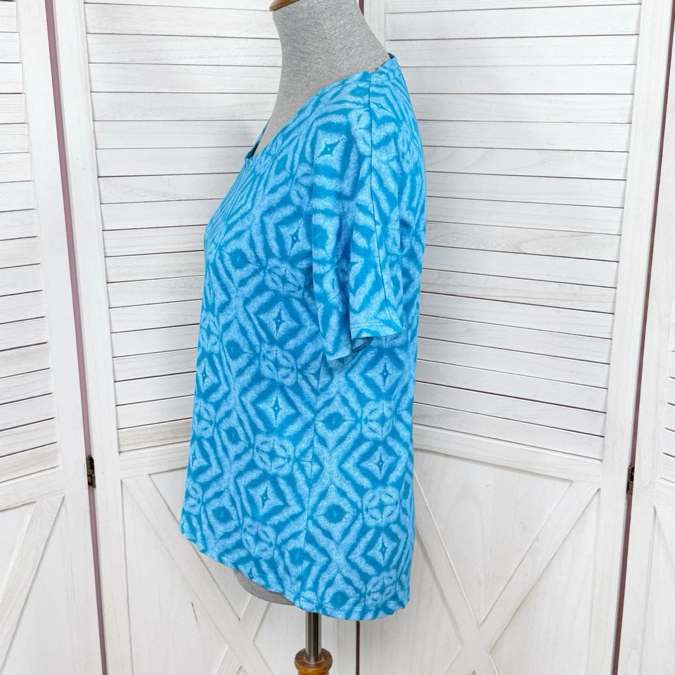 Camisa Fresh Produce Mujer Pequeña Azul Estampado Geométrico Algodón Cáñamo Manga Corta Foto 2 de 4