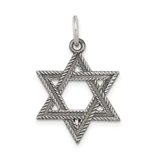 Sterling Silver Antiqued Textured Star of David Charm or Pendant