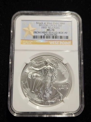 2012 (W) SILVER EAGLE NGC MS70 STRUCK AT WEST POINT FROM MINT SEALED BOX #9