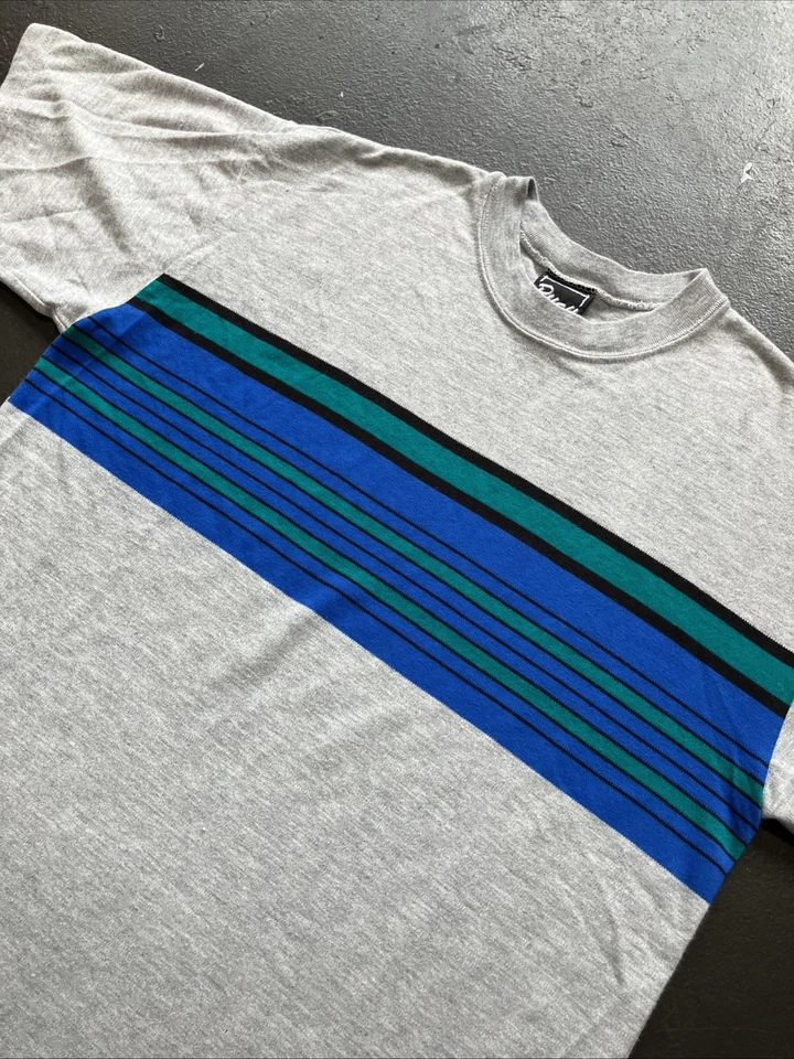 Camisa De Colección Años 90 Marca Y2K Rush Patinador Skateboarding Rayas Acrílico Gris L EE. UU. Foto 2 de 4