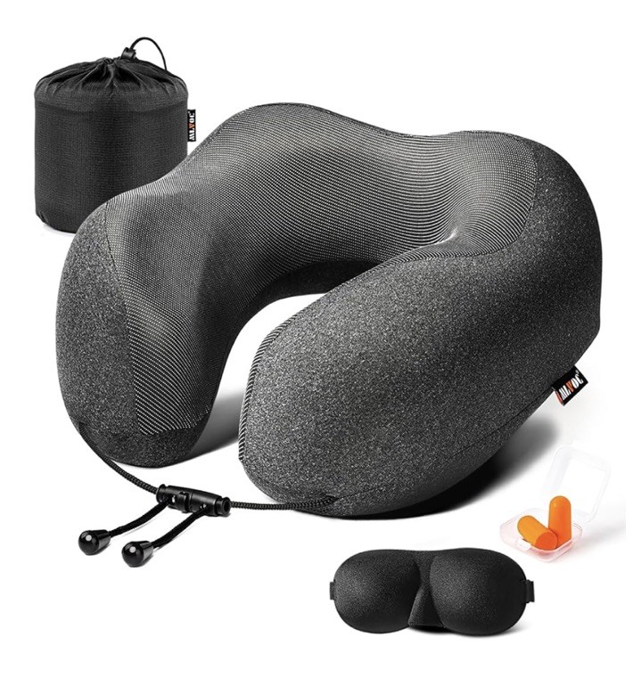 100% Pure Memory Foam Travel Neck Pillow - Comfortable & Breathable for Trips-image