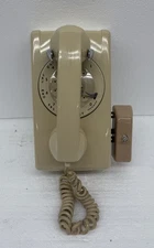 Vtg 1960s ITT Beige Rotary Wall Mount w/ Dbl Line Accessory Electric Telephone