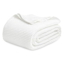 Soft Cotton Queen Blanket, Waffle Weave Design, White, 90x90 Inch