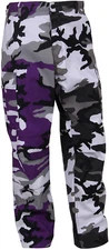 Purple Camo & White City Camo Two Tone Fashion Icon BDU Cargo Pants Trousers