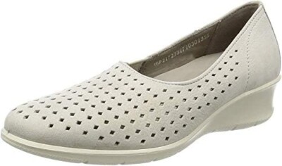 New Box ECCO Felicia Nubuck Perforated Wedge Gravel Light Grey Size 41 /10-10.5