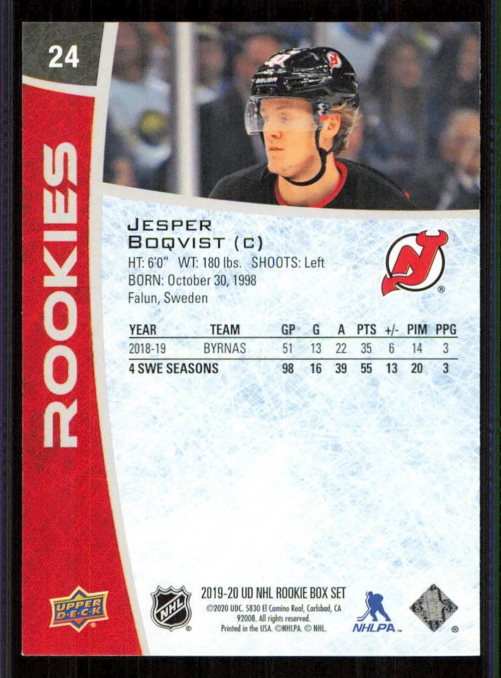 2019-20 Upper Deck Rookies Box Set #24 Jesper Boqvist - Image 2 of 2