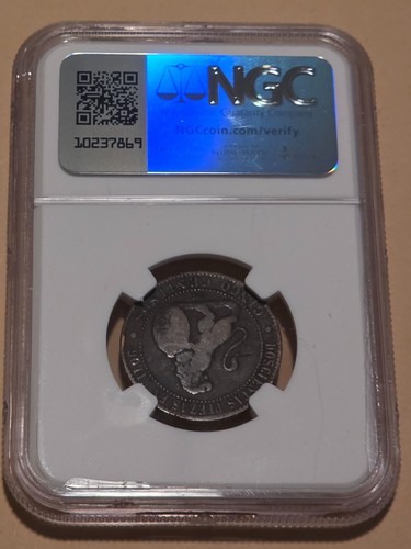 1870 OM Spain 5 Centimos - NGC Genuine - Bronze Seated Hispania Coin - Picture 2 of 4