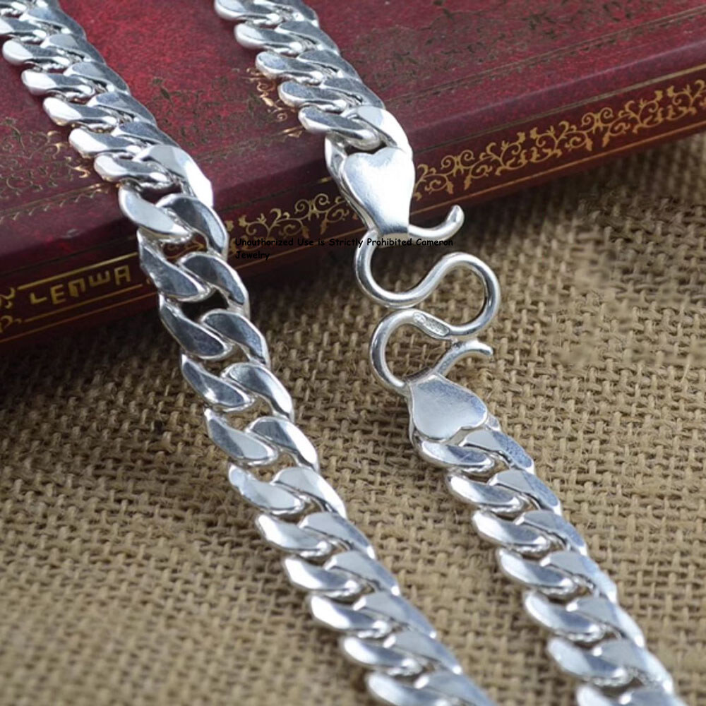 Pure S999 Fine Silver 999 Chain Men Women 3-13mm Curb Link Necklace 16 ...