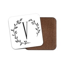 Image of 1 x Letter V Initial Coaster - Classic Floral Wreath Name Birthday Gift #29481