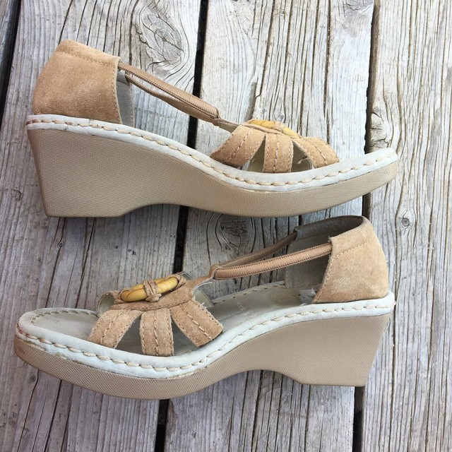 Earth Spirit Liberty Taupe Suede Leather Sandals Wedges Size 6.5 Women's | eBay