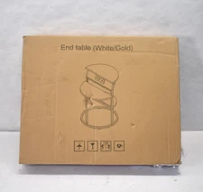 WhizMax Round End Table w Charging Station w USB Ports & Outlets White/Gold