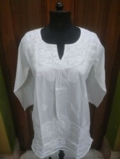 M 41 ARTISAN ETHNIC CHIKAN EMBROIDERY 100 COTTON HANDMADE KURTI KURTA BLOUSE TOP