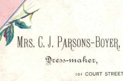 1880s Victorian Business Card Mrs. C.J. Parsons-Boyer Dress-Maker P112