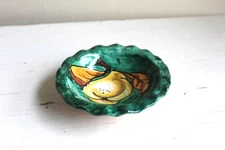 Little Italy Faience Green Hand Painted Fluted Sauce Relish Bowl Rustic Pottery