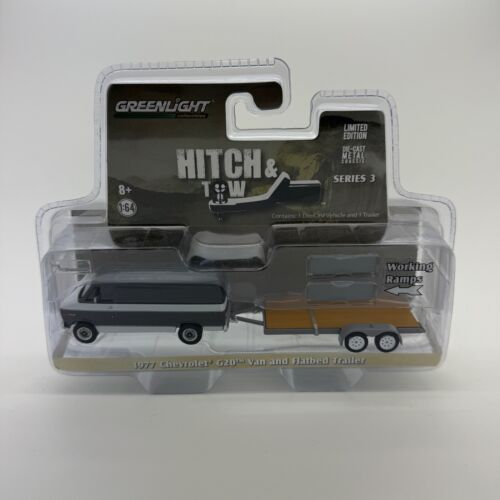 GreenLight 1:64 1977 Chevy G20 Van & Flatbed Trailer Hitch & Tow S3