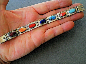 STEPHEN WEBSTER Southwestern Style MultiStone Sterlin Silver Panel Link Bracelet