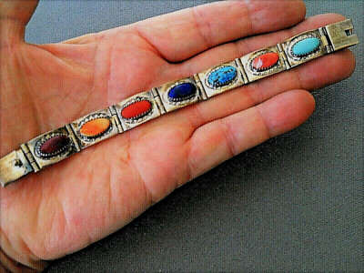 STEPHEN WEBSTER Southwestern Style MultiStone Sterlin Silver Panel Link Bracelet