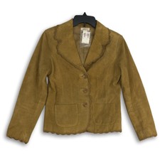 Nwt Harold's Womens Brown Suede Notch Collar Long Sleeve Button Front Jacket S