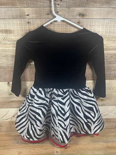 Bonnie Jean Girls 4T Black Velvet Red Bow Dress Long Sleeve Netting Zebra Skirt - Picture 6 of 11