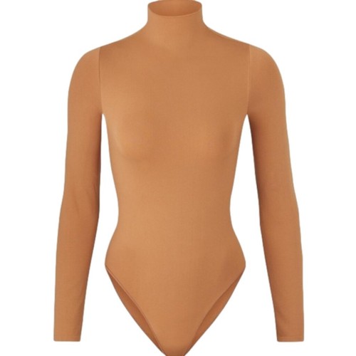 Skims L/XL ESSENTIAL MOCK NECK LONG SLEEVE BODYSUIT Camel NIB - Picture 1 of 6