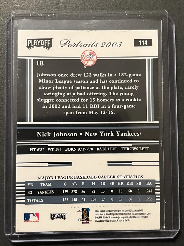 2003 (YANKEES) Playoff Portraits #114 Nick Johnson - Image 4 of 4