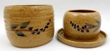 VINTAGE SIGNED ART POTTERY GLAZED STONEWARE BUTTER BELL CROCK BUTTER KEEPER