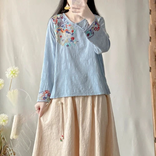 New Lady Embroidered Chinese Shirts Tops Blouse Retro Ethnic Floral Vintage - Picture 7 of 16