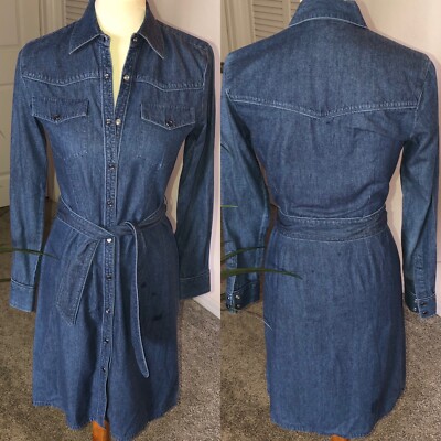 EUC THE LIMITED Denim Western Snap Long Sleeve Belted Shirt Dress | eBay