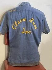 Vintage Hilton Chambray Chain Stitch  Bowling Shirt