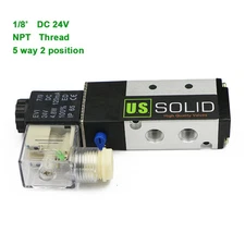 U.S. Solid Pneumatic Solenoid Valve 5 Way 2 Position 1/8 in DC 24V Junction Box